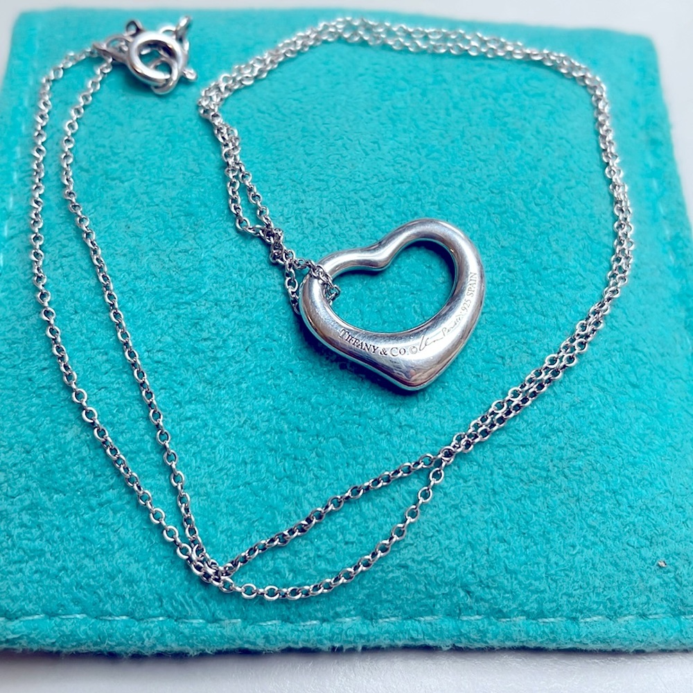 Tiffany & Co silver open heart  Pretti pendant necklace